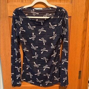 Maurices Navy and White Bow Print Long Sleeve Top